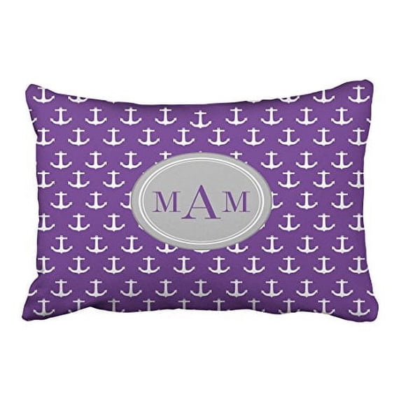 WinHome Rectangl Throw Pillow Covers Purple Nautical Anchor Print Monogram Pillowcases Polyester 20 x 30 Inch With Hidden Zipper Home Sofa Cushion Decorative Pillowcase