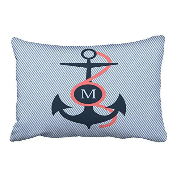 WinHome Rectangl Throw Pillow Covers Retro Blue Coral Nautical Boat Anchor Customizable Pillowcases Polyester 20 x 30 Inch With Hidden Zipper Home Sofa Cushion Decorative Pillowcase