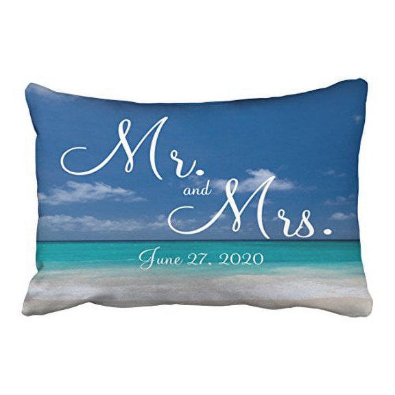 WinHome Rectangl Throw Pillow Covers Retro Mr And Mrs Blue Beach Wedding Customizable Pillowcases Polyester 20 x 30 Inch With Hidden Zipper Home Sofa Cushion Decorative Pillowcase