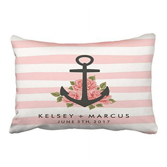 WinHome Rectangl Throw Pillow Covers Romantic Rose Nautical Anchor Pink Wedding Customizable Pillowcases Polyester 20 x 30 Inch With Hidden Zipper Home Sofa Cushion Decorative Pillowcase