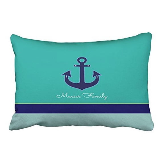 WinHome Rectangl Throw Pillow Covers Turquoise Nautical Striped With Anchor Custom Pillowcases Polyester 20 x 30 Inch With Hidden Zipper Home Sofa Cushion Decorative Pillowcase