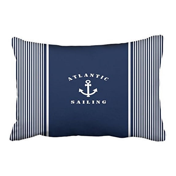 WinHome Rectangl Throw Pillow Covers Vintage Blue Nautical Striped With Anchor Label Pillowcases Polyester 20 x 30 Inch With Hidden Zipper Home Sofa Cushion Decorative Pillowcase