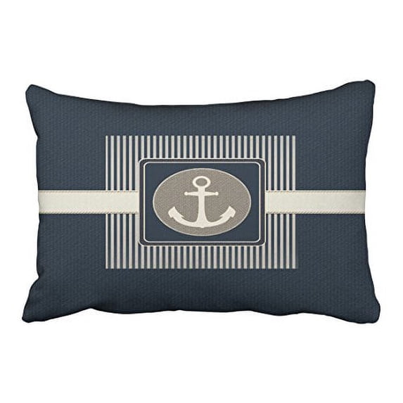 WinHome Rectangl Throw Pillow Covers Vintage Burlap Effect Nautical Ships Anchor Striped Pillowcases Polyester 20 x 30 Inch With Hidden Zipper Home Sofa Cushion Decorative Pillowcase