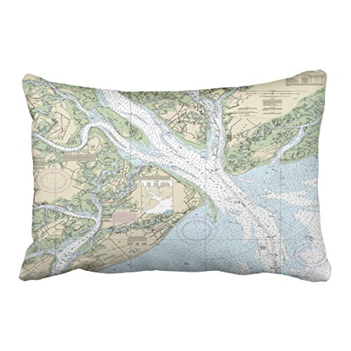WinHome Rectangl Throw Pillow Covers Vintage Head Island Beaufort Nautical Chart Pillowcases Polyester 20 x 30 Inch With Hidden Zipper Home Sofa Cushion Decorative Pillowcase