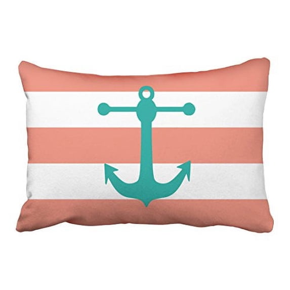 WinHome Rectangl Throw Pillow Covers Vintage Nautical Coral Turquoise Pillowcases Polyester 20 x 30 Inch With Hidden Zipper Home Sofa Cushion Decorative Pillowcase