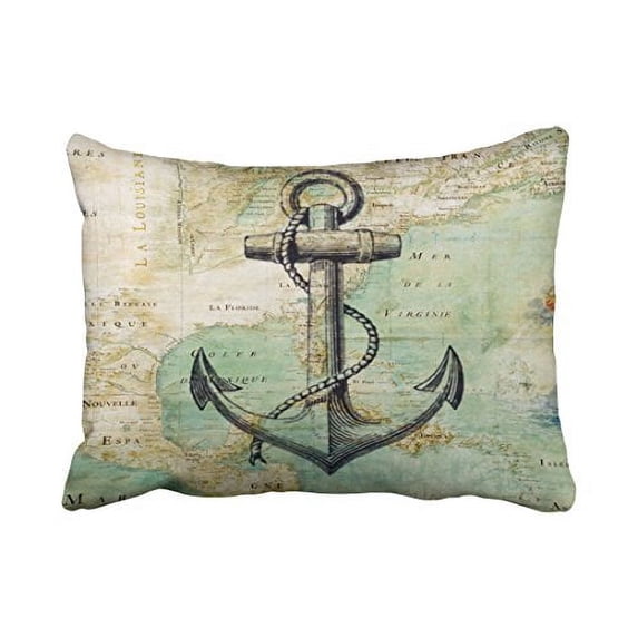 WinHome Rectangle Throw Pillow Covers Chic Vintage Antique Nautical Map Anchor Pillowcases Polyester 20 x 30 Inch With Hidden Zipper Home Sofa Cushion Decorative Pillowcase