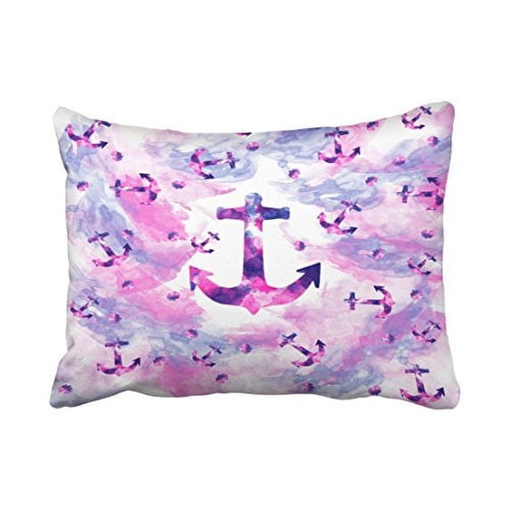 WinHome Rectangle Throw Pillow Covers Modern Pink Purple Watercolor Nautical Anchor Decorative Pillowcases Polyester 20 x 30 Inch With Hidden Zipper Home Sofa Cushion Decorative Pillowcase