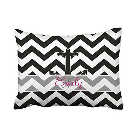 WinHome Rectangle Throw Pillow Covers Monogram Customizable Stripes Nautical Anchor Black White Pillowcases Polyester 20 x 30 Inch With Hidden Zipper Home Sofa Cushion Decorative Pillowcase