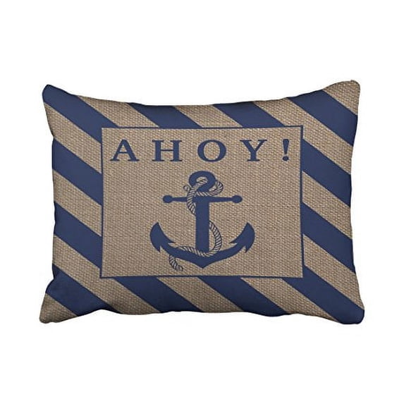 WinHome Rectangle Throw Pillow Covers Vintage Nautical Anchor Navy Blue Burlap Stripes Pillowcases Polyester 20 x 30 Inch With Hidden Zipper Home Sofa Cushion Decorative Pillowcase
