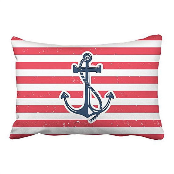 WinHome Red And Wite Stripes Sailing Navy Anchor And Hemp Rope Pattern Decorative Pillowcases With Hidden Zipper Decor Cushion Covers Two Side 20x30 inches