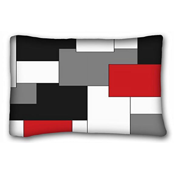 WinHome Red Black Gray White Block Pillow Cover Cushion Case Home Pillowcases Pillow Case Cases Cover Cushion Covers Sofa Size 20x30 Inches Two Side