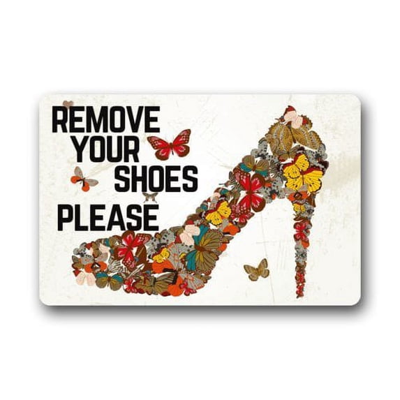 WinHome Remove Your Shoes Please Colorful High Heels with Butterflies Doormat Floor Mats Rugs Outdoors/Indoor Doormat Size 23.6x15.7 inches