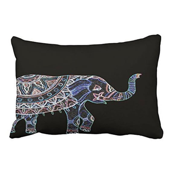 WinHome Retro Black Colorful Elephant Print Polyester 20 x 30 Inch Rectangle Throw Pillow Covers With Hidden Zipper Home Sofa Cushion Decorative Pillowcases