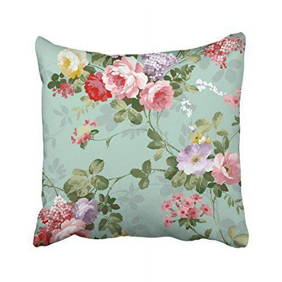 WinHome Retro Floral Red Pink Flowers Green Leaves Vintage Pillow Cover With Hidden Zipper Decor Cushion Two Sides 18x18 inches