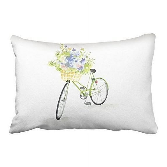 WinHome Retro Green Bike With Flowers In Yellow Basket Watercolor Decorative Pillowcases With Hidden Zipper Decor Cushion Covers Two Side 20x30 inches