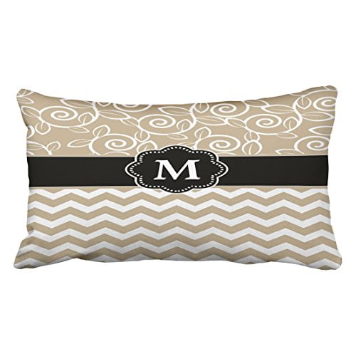 WinHome Simple Vintage Beige Black Chevro Fashion Polyester 20 x 30 Inch Rectangle Throw Pillow Covers With Hidden Zipper Home Sofa Cushion Decorative Pillowcases