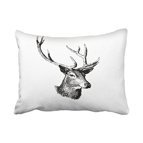 WinHome Single Deer Head Animal Pencil Drawing Print Polyester 20 x 30 Inch Rectangle Throw Pillow Covers With Hidden Zipper Home Sofa Cushion Decorative Pillowcases