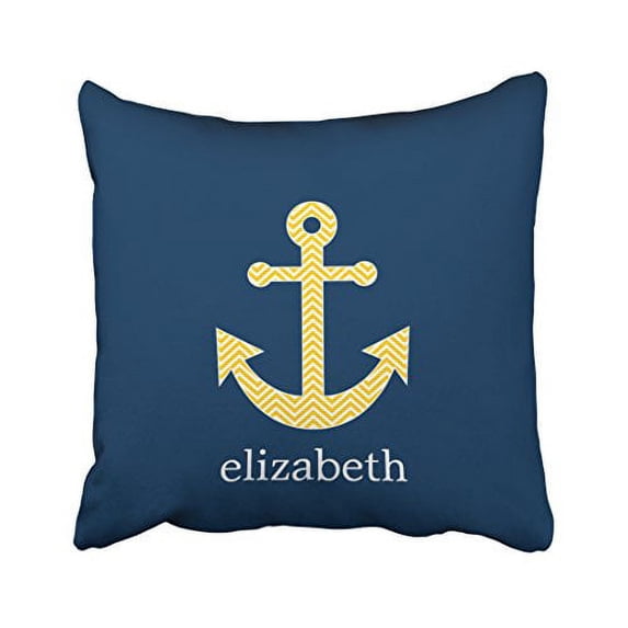 WinHome Square Throw Pillow Covers Nautical Anchor With Navy Yellow Chevron Pattern Customizable Pillowcases Polyester 18 X 18 Inch With Hidden Zipper Home Sofa Cushion Decorative Pillowcase