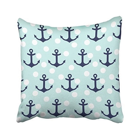 WinHome Square Throw Pillow Covers Nautical Mint Polka Dots And Navy Blue Anchors Pillowcases Polyester 18 X 18 Inch With Hidden Zipper Home Sofa Cushion Decorative Pillowcase