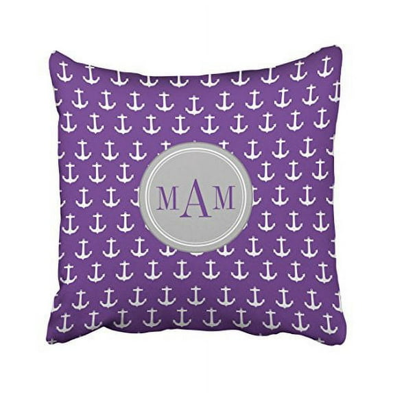 WinHome Square Throw Pillow Covers Purple Nautical Anchor Print Monogram Pillowcases Polyester 18 X 18 Inch With Hidden Zipper Home Sofa Cushion Decorative Pillowcase