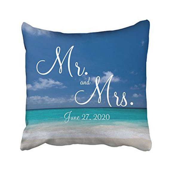 WinHome Square Throw Pillow Covers Retro Mr And Mrs Blue Beach Wedding Customizable Pillowcases Polyester 18 X 18 Inch With Hidden Zipper Home Sofa Cushion Decorative Pillowcase
