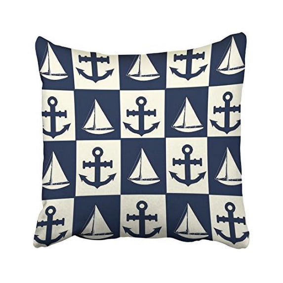 WinHome Square Throw Pillow Covers Retro Nautical Anchor Boat Simple Pattern Pillowcases Polyester 18 X 18 Inch With Hidden Zipper Home Sofa Cushion Decorative Pillowcase
