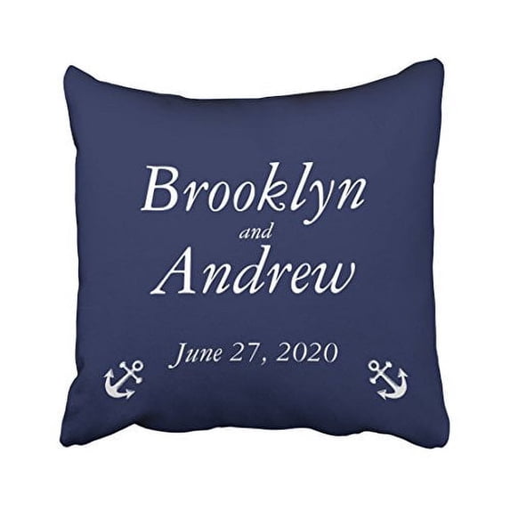 WinHome Square Throw Pillow Covers Retro Navy Blue Monogram Customizable Nautical Wedding Pillowcases Polyester 18 X 18 Inch With Hidden Zipper Home Sofa Cushion Decorative Pillowcase