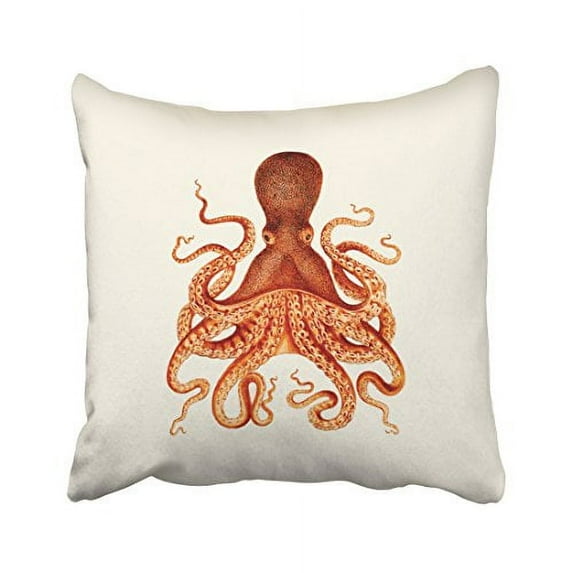 WinHome Square Throw Pillow Covers Retro Orange Octopus Illustration On Cream Pillowcases Polyester 18 X 18 Inch With Hidden Zipper Home Sofa Cushion Decorative Pillowcase