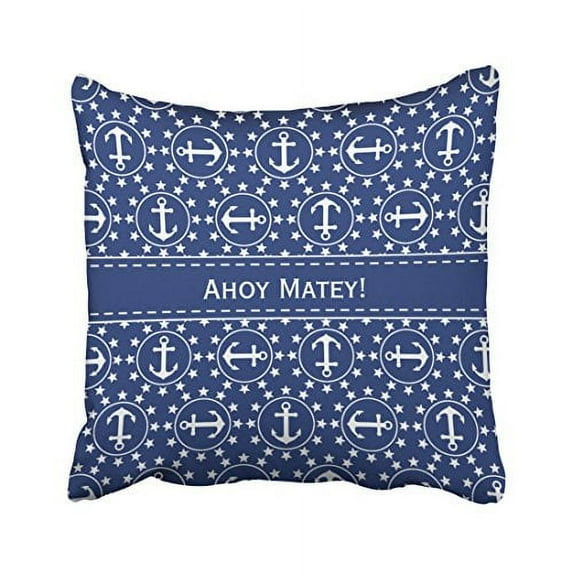 WinHome Square Throw Pillow Covers Retro White Anchors And Stars On Navy Nautical Pattern Outdoor Pillowcases Polyester 18 X 18 Inch With Hidden Zipper Home Sofa Cushion Decorative Pillowcase