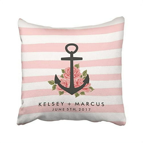 WinHome Square Throw Pillow Covers Romantic Rose Nautical Anchor Pink Wedding Customizable Pillowcases Polyester 18 X 18 Inch With Hidden Zipper Home Sofa Cushion Decorative Pillowcase