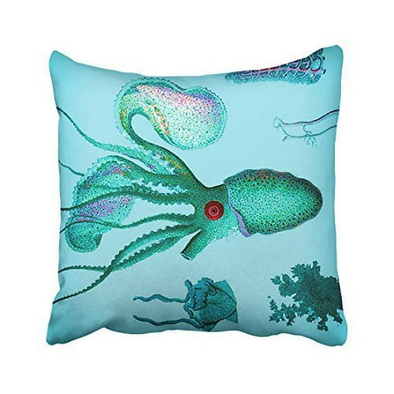 WinHome Square Throw Pillow Covers Turquoise Teal Sea Life Nautical Colorful Pillowcases Polyester 18 X 18 Inch With Hidden Zipper Home Sofa Cushion Decorative Pillowcase
