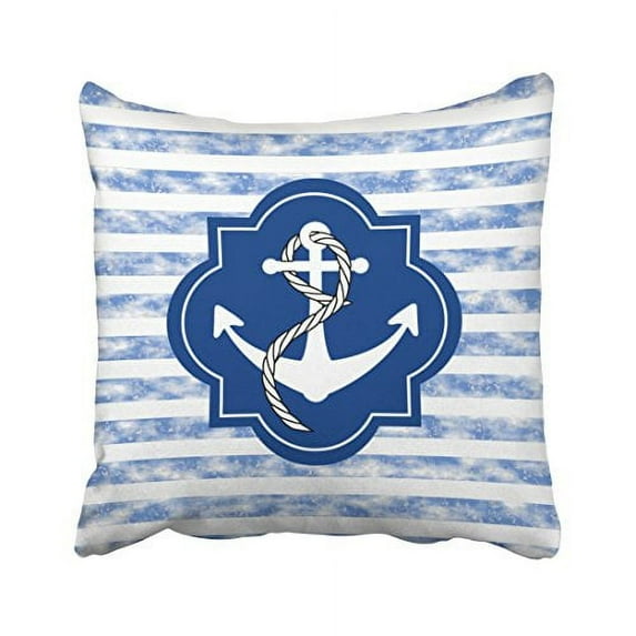 WinHome Square Throw Pillow Covers Vintage Anchor Silhouette With Nautical Blue Stripes Pillowcases Polyester 18 X 18 Inch With Hidden Zipper Home Sofa Cushion Decorative Pillowcase