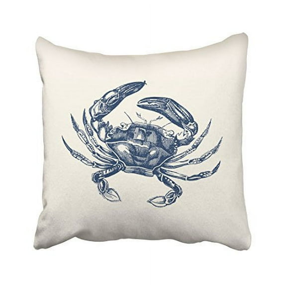 WinHome Square Throw Pillow Covers Vintage Crab Illustration Navy Blue On Cream Simple Pattern Pillowcases Polyester 18 X 18 Inch With Hidden Zipper Home Sofa Cushion Decorative Pillowcase