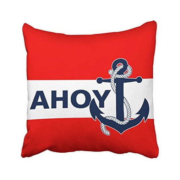 WinHome Square Throw Pillow Covers Vintage Dark Blue Anchor Chic Nautical Stripes Pattern Pillowcases Polyester 18 X 18 Inch With Hidden Zipper Home Sofa Cushion Decorative Pillowcase