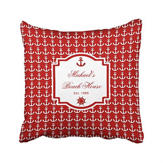 WinHome Square Throw Pillow Covers Vintage Ships Anchor Red Nautical Customizable Pillowcases Polyester 18 X 18 Inch With Hidden Zipper Home Sofa Cushion Decorative Pillowcase