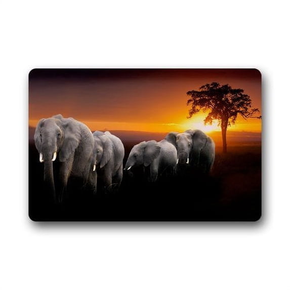 WinHome Sunset Elephants Trees Doormat Floor Mats Rugs Outdoors/Indoor Doormat Size 23.6x15.7 inches
