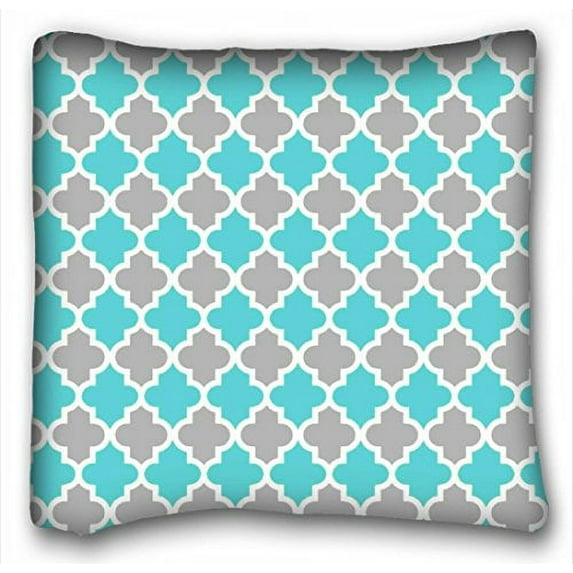 WinHome Teal Gray And White Throw Pillow Case Cases Cover Cushion Covers Moroccan Quatrefoil Pattern Print Square Sofa Size 20x20 Inches Two Side