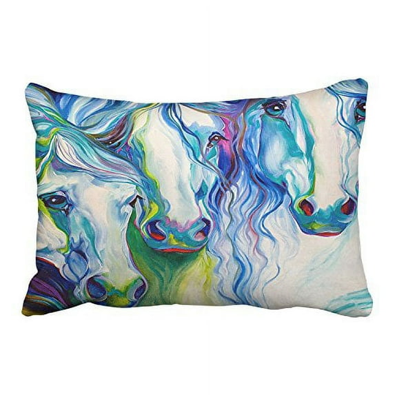 WinHome Three Horses Blue And Purple White Art Watercolor Painting Decorative Pillowcases With Hidden Zipper Decor Cushion Covers Two Side 20x30 inches