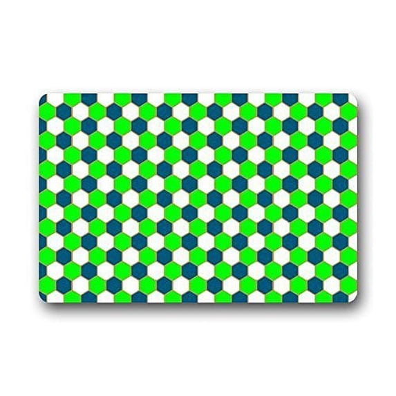 WinHome Turquoise Green White Navy Blue And Orange Lattice Doormat Floor Mats Rugs Outdoors/Indoor Doormat Size 23.6x15.7 inches