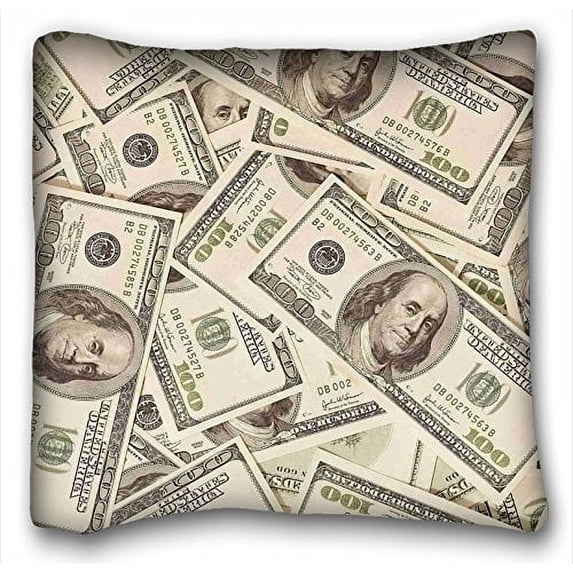 WinHome US Dollar Currency Money Pillowcase, Hundreds Of 100 Dollar Bills Pattern Pillowcase Zippered Pillow Case Printing Satin Fabric Custom Personalized Pillowcase 20x20 Inches