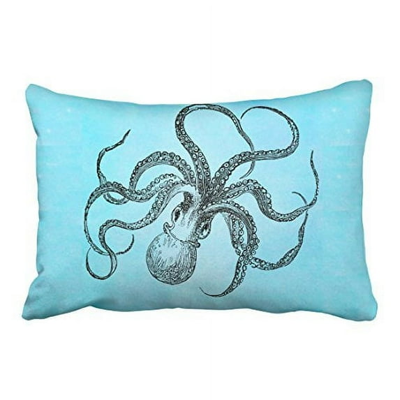 WinHome Vintage Abstract Watercolor Vintage Octopus On Teal Blue Watercolor Polyester 20 x 30 Inch Rectangle Throw Pillow Covers With Hidden Zipper Home Sofa Cushion Decorative Pillowcases