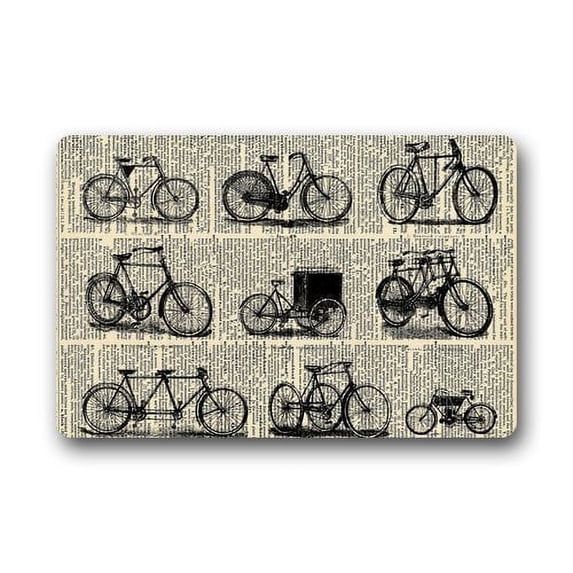 WinHome Vintage Bike with Old Newspaper Doormat Floor Mats Rugs Outdoors/Indoor Doormat Size 23.6x15.7 inches