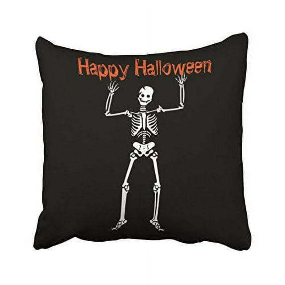 WinHome Vintage Fun Happy Halloween skeleton Chic Pattern Black And White Polyester 18 x 18 Inch Square Throw Pillow Covers With Hidden Zipper Home Sofa Cushion Decorative Pillowcases
