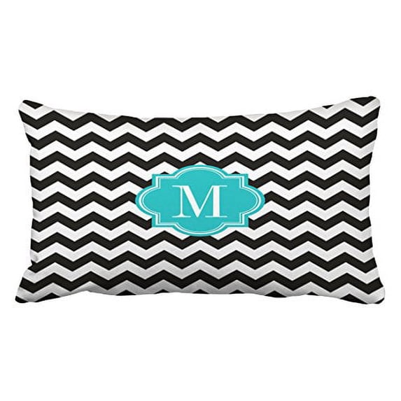 WinHome Vintage Popular Black And White Chevron With Teal Monogram Polyester 20 x 30 Inch Rectangle Throw Pillow Covers With Hidden Zipper Home Sofa Cushion Decorative Pillowcases