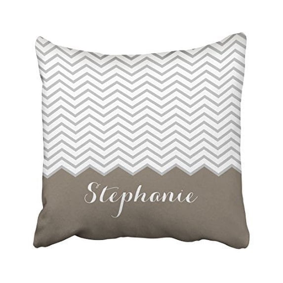 WinHome Vintage Simple Brown Grey Chevron Name Personalized Custom Polyester 18 x 18 Inch Square Throw Pillow Covers With Hidden Zipper Home Sofa Cushion Decorative Pillowcases