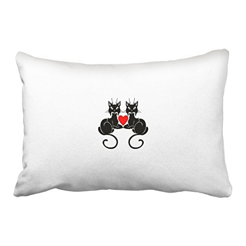 WinHome Vintage Simple Two Black Cat Love Halloween Fashion Polyester 20 x 30 Inch Rectangle Throw Pillow Covers With Hidden Zipper Home Sofa Cushion Decorative Pillowcases