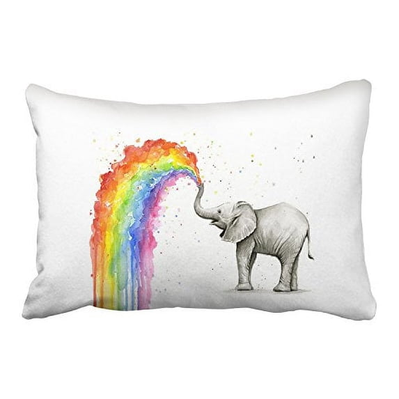 WinHome Watercolor Creative Elephant Nose Sprayed Rainbow Art Painting Decorative Pillowcases With Hidden Zipper Decor Cushion Covers Two Side 20x30 inches