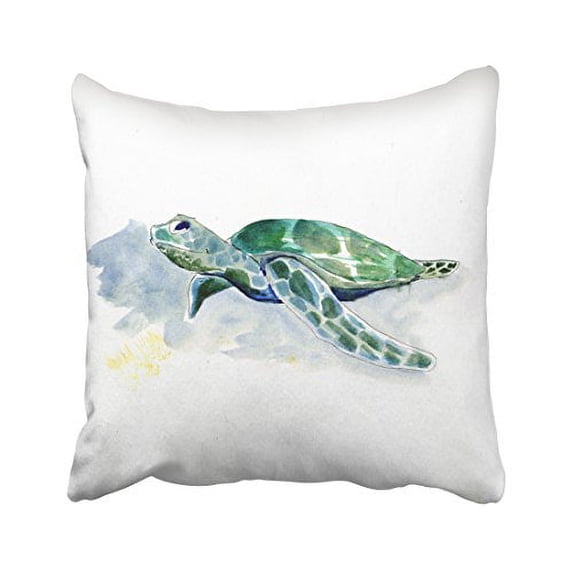 WinHome Watercolor Green Turtose Cute Hand Drawing Decorative Pillowcases With Hidden Zipper Decor Cushion Covers Two Sides 18x18 inches