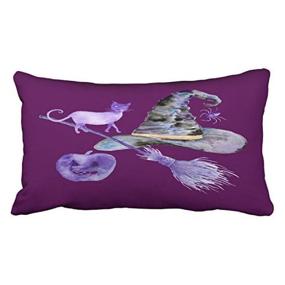 WinHome Watercolor Halloween Cat Witch Hat Cushion Cushion Cover Case 20X30 Inches Pillowcases Two Side