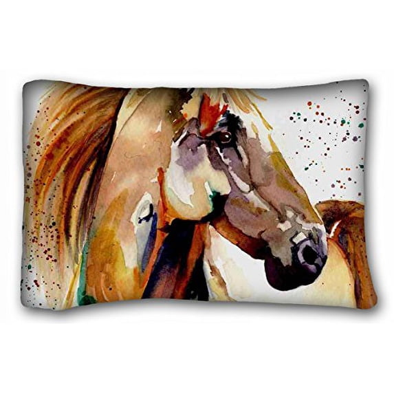 WinHome Watercolor Horse Art Zippered Pillow Case/Cover Pillowcase Decor Cushion Covers Square Size 20x30 Inches Two Sided Print
